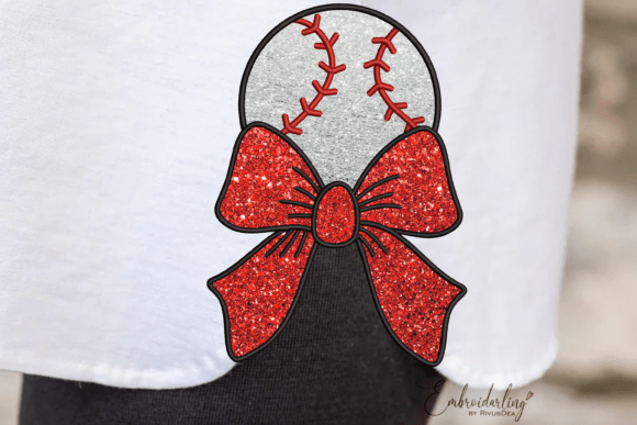 Baseball Side Bow Applique Embroidery