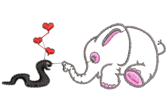 Cute Elephant with Worm Embroidery: A Playful Design for Real Projects