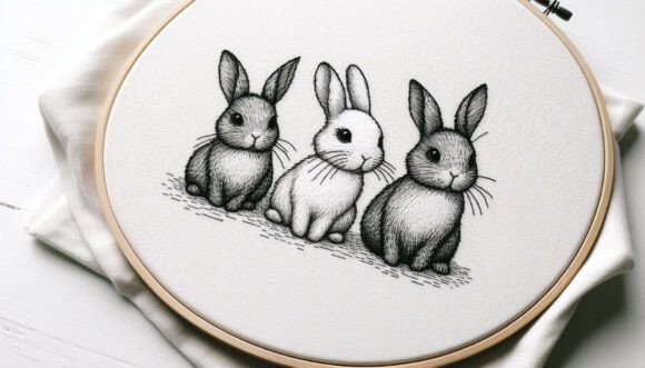 Embroidery Fabric Bunnies for Business Use
