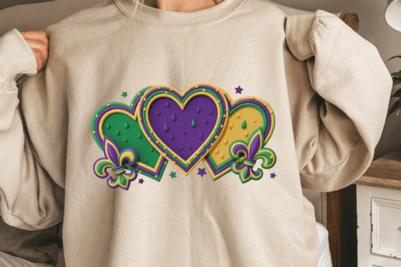 Mardi Gras Embroidery Style Hearts PNG Review for Craft Fair Success